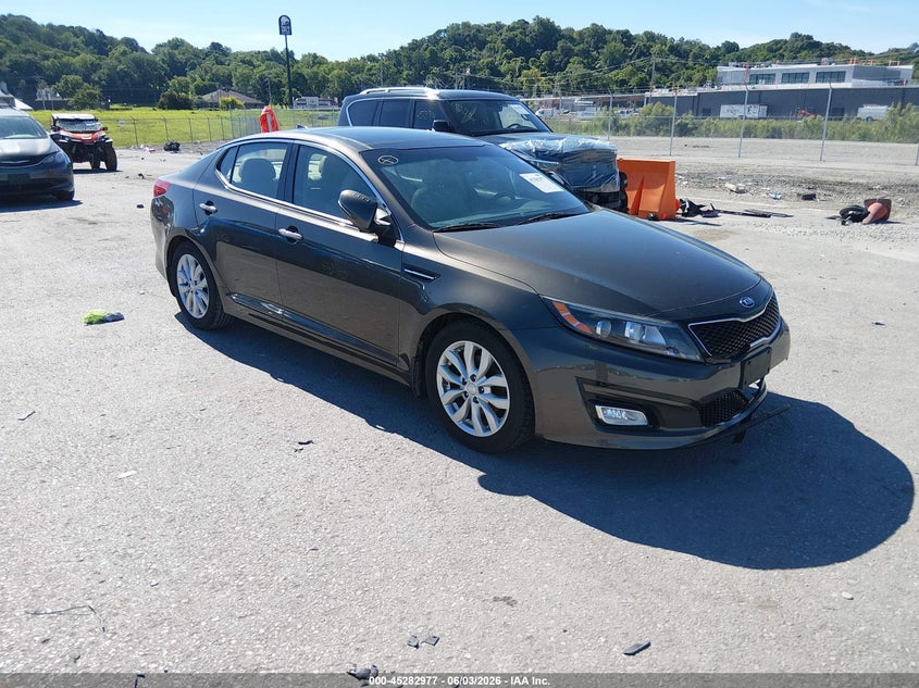 2014 Kia Optima VIN 5XXGN4A72EG341506 IAAI salvage auction — LEFT FRONT, Salvage Title, sold $575 on 2026-07-21 (photo 1)