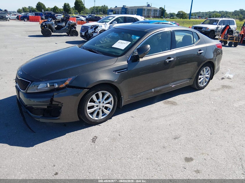2014 Kia Optima VIN 5XXGN4A72EG341506 IAAI salvage auction — LEFT FRONT, Salvage Title, sold $575 on 2026-07-21 (photo 2)