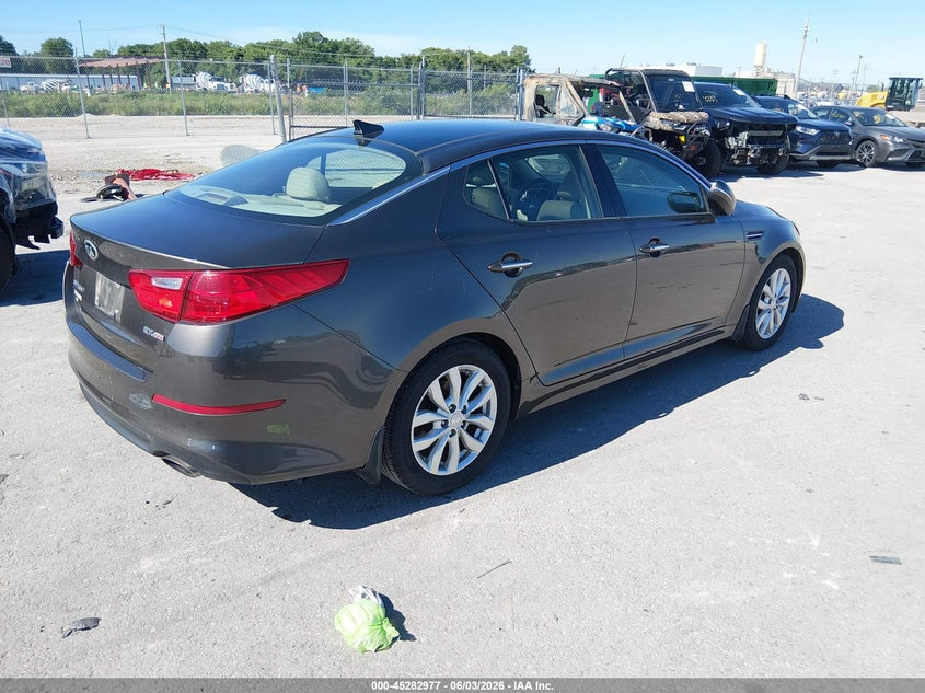 2014 Kia Optima VIN 5XXGN4A72EG341506 IAAI salvage auction — LEFT FRONT, Salvage Title, sold $575 on 2026-07-21 (photo 4)