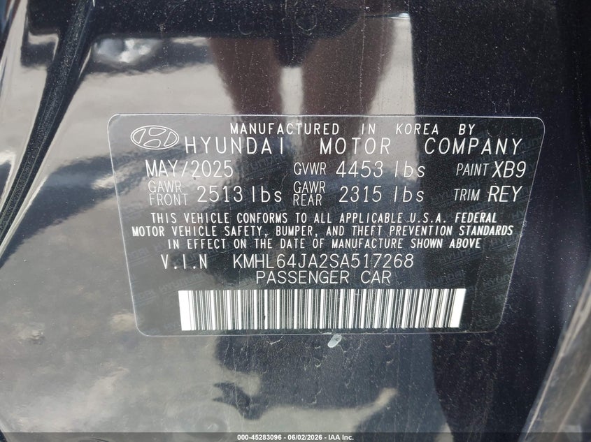 2025 Hyundai Sonata VIN KMHL64JA2SA517268 IAAI salvage auction — ROOF, Salvage Title, sold $11,025 on 2026-07-15 (photo 9)