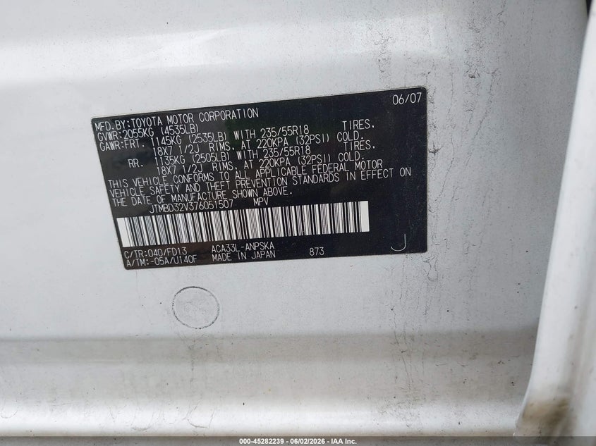 2007 Toyota Rav4 VIN JTMBD32V376051507 IAAI salvage auction — NORMAL WEAR, Clear (Massachusetts), sold $1,375 on 2026-07-21 (photo 9)