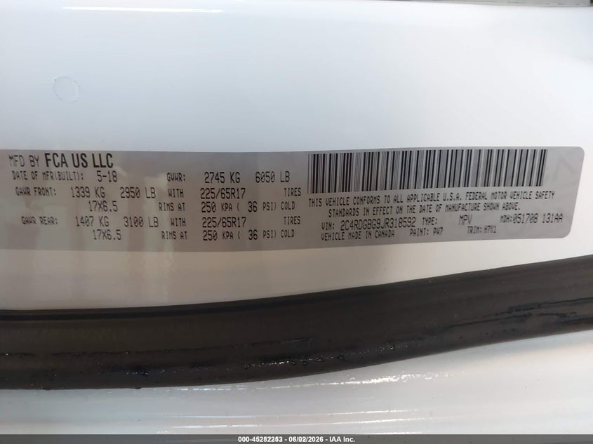2018 Dodge Grand caravan VIN 2C4RDGBG9JR318592 IAAI salvage auction — NORMAL WEAR, Sf97 (Michigan), sold $10,100 on 2026-07-14 (photo 9)
