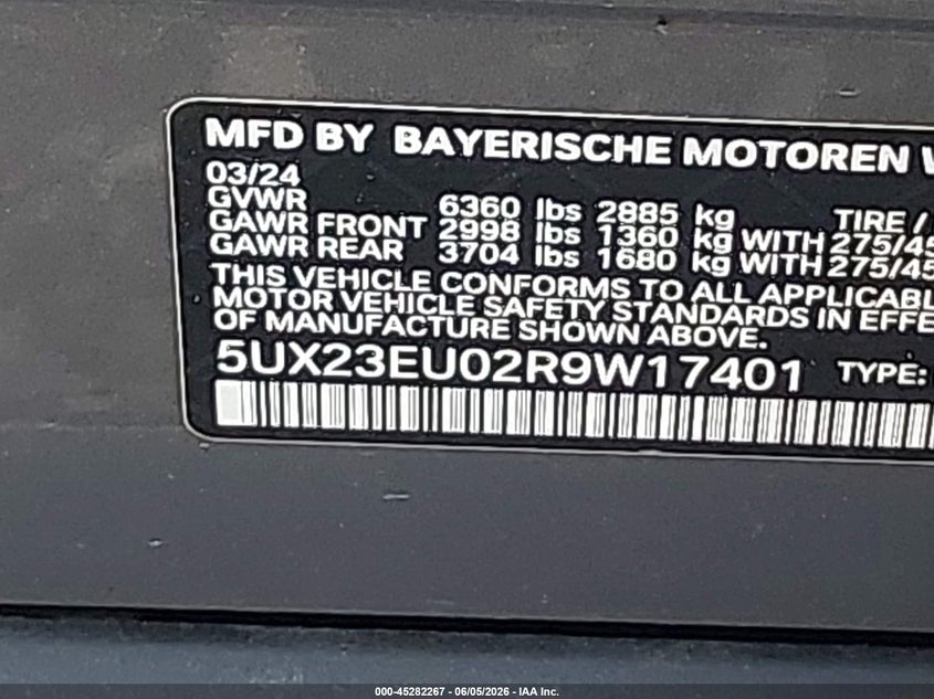 2024 BMW X5 VIN 5UX23EU02R9W17401 IAAI salvage auction — FRONT END, Salvage Title, sold $31,200 on 2026-07-20 (photo 9)