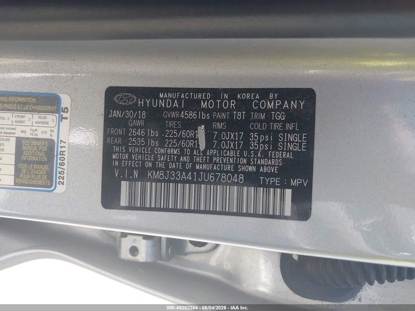 2018 Hyundai Tucson VIN KM8J33A41JU678048 IAAI salvage auction — FRONT END, Salvage (Georgia), sold $2,050 on 2026-07-28 (photo 9)