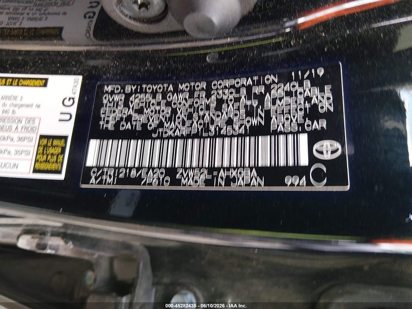 2020 Toyota Prius VIN JTDKARFP1L3145341 IAAI salvage auction — FRONT END, Original (Texas), sold $6,200 on 2026-08-02 (photo 9)