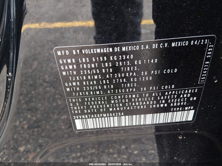 2023 Volkswagen Tiguan VIN 3VVNB7AX8PM094254 IAAI salvage auction — FRONT END, Salvage Title, sold $8,150 on 2026-07-29 (photo 9)