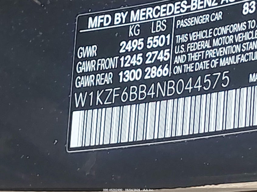 2022 Mercedes-benz VIN W1KZF6BB4NB044575 IAAI salvage auction — FRONT END, Salvage Title, sold $24,900 on 2026-07-13 (photo 9)