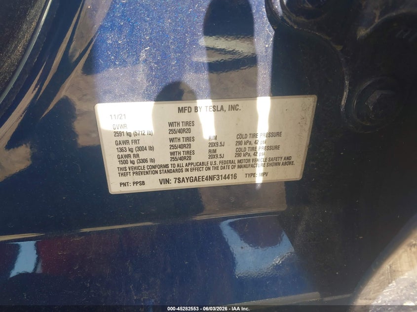 2022 Tesla Model y VIN 7SAYGAEE4NF314416 IAAI salvage auction — FRONT END, Salvage (Massachusetts), sold $8,975 on 2026-08-01 (photo 9)