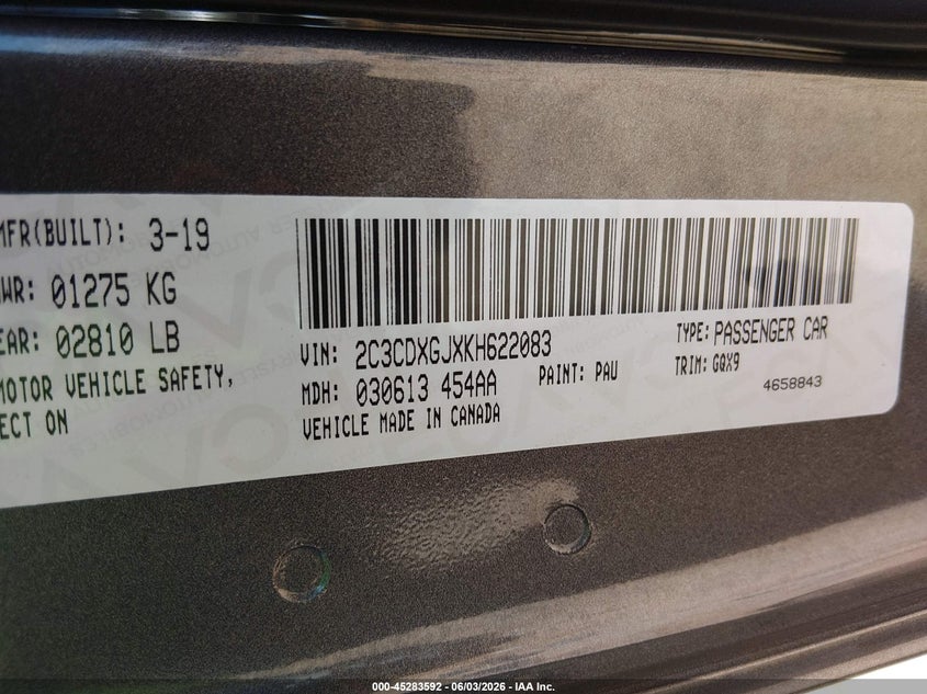2019 Dodge Charger VIN 2C3CDXGJXKH622083 IAAI salvage auction — FRONT END, Salvage Title, sold $8,200 on 2026-07-30 (photo 9)