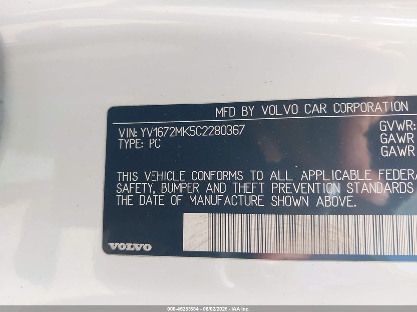 2012 Volvo C30 VIN YV1672MK5C2280367 IAAI salvage auction — UNKNOWN, Salvage Title, sold $525 on 2026-07-18 (photo 9)