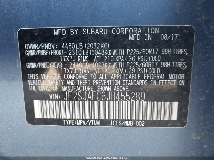 2018 Subaru Forester VIN JF2SJAEC6JH455289 IAAI salvage auction — REAR END, Mv-907A (New York), sold $475 on 2026-07-23 (photo 9)