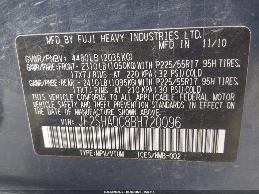 2011 Subaru Forester VIN JF2SHADC8BH720096 IAAI salvage auction — FRONT END, Clear (Montana), sold $1,100 on 2026-07-22 (photo 9)