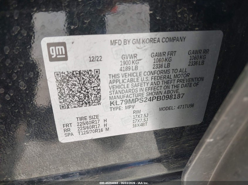 2023 Chevrolet Trailblazer VIN KL79MPS24PB098187 IAAI salvage auction — FRONT END, Salvage Title, sold $1,050 on 2026-07-30 (photo 9)