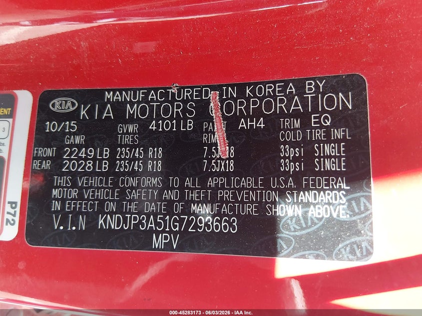 2016 Kia Soul VIN KNDJP3A51G7293663 IAAI salvage auction — RIGHT SIDE, Salvage Title, sold $875 on 2026-07-10 (photo 9)