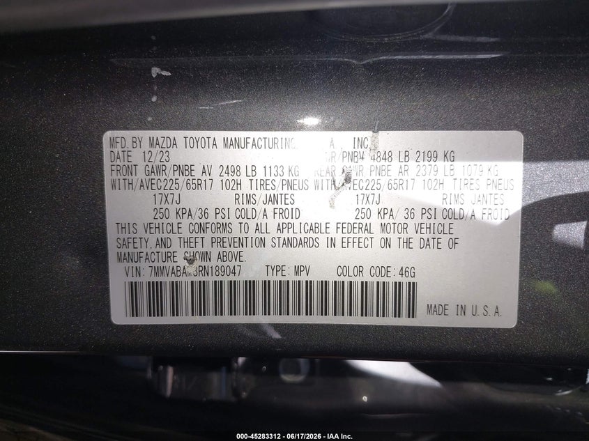 2024 Mazda Cx-50 VIN 7MMVABAM3RN189047 IAAI salvage auction — FRONT END, Salvage Title, sold $4,900 on 2026-07-21 (photo 9)