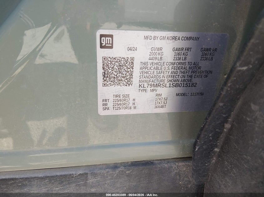 2025 Chevrolet Trailblazer VIN KL79MRSL1SB015182 IAAI salvage auction — HAIL, Salvage Title, sold $5,100 on 2026-07-23 (photo 9)
