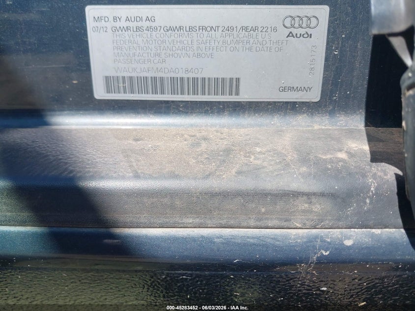 2013 Audi A3 VIN WAUKJAFM4DA018407 IAAI salvage auction — FRONT END, Salvage (Massachusetts), sold $1,400 on 2026-07-10 (photo 9)