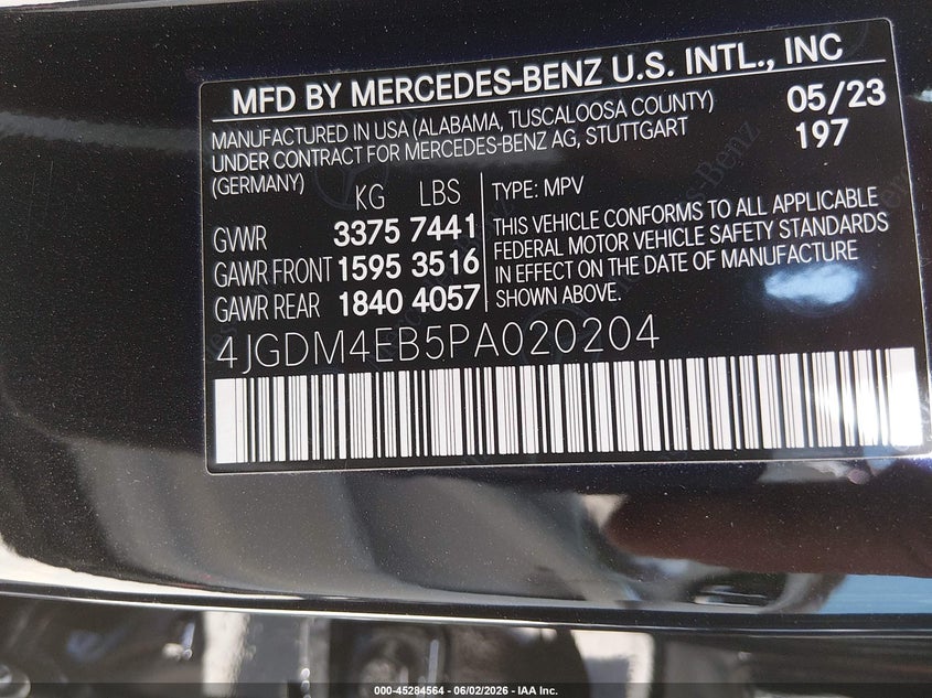 2023 Mercedes-benz VIN 4JGDM4EB5PA020204 IAAI salvage auction — FRONT END, Salvage Title, sold $19,300 on 2026-07-22 (photo 9)