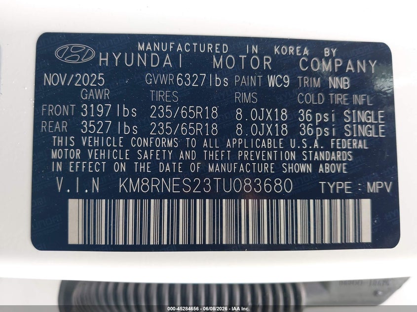 2026 Hyundai Palisade VIN KM8RNES23TU083680 IAAI salvage auction — REAR END, Salvage Title, sold $22,150 on 2026-07-29 (photo 9)