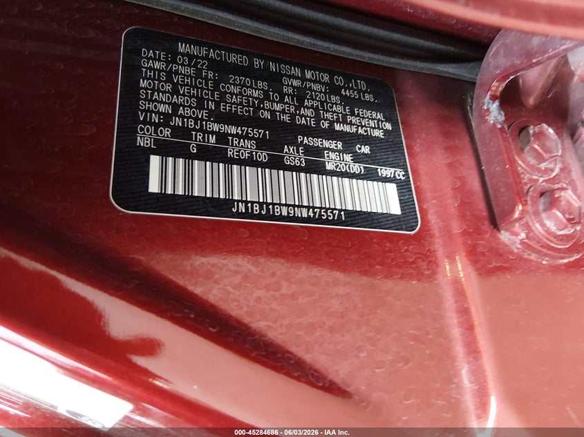 2022 Nissan Rogue VIN JN1BJ1BW9NW475571 IAAI salvage auction — ALL OVER, Salvage (Missouri), sold $2,550 on 2026-07-29 (photo 9)