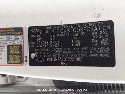 2015 Kia Soul VIN KNDJN2A20F7231885 IAAI salvage auction — FRONT END, Clear (Colorado), sold $1,200 on 2026-07-21 (photo 9)