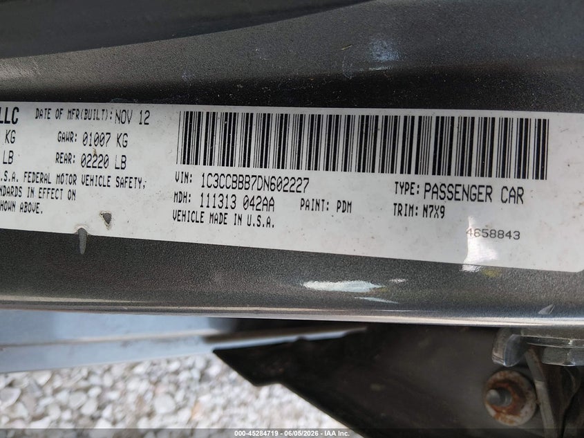 2013 Chrysler 200 VIN 1C3CCBBB7DN602227 IAAI salvage auction — FRONT END, Salvage Title, sold $200 on 2026-07-12 (photo 9)