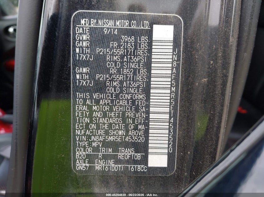 2014 Nissan Juke VIN JN8AF5MR5ET453520 IAAI salvage auction — RIGHT SIDE, Salvage (Tennessee), sold $625 on 2026-07-15 (photo 9)