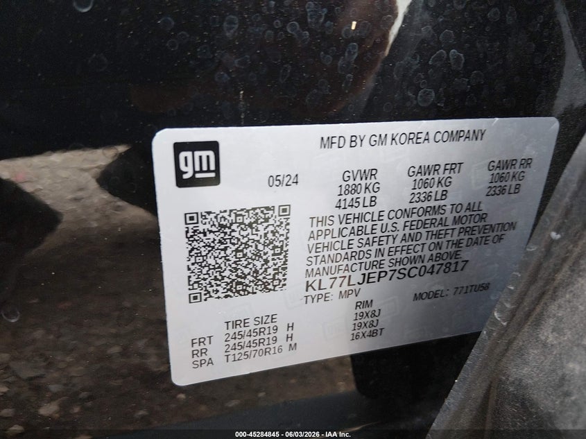 2025 Chevrolet Trax VIN KL77LJEP7SC047817 IAAI salvage auction — RIGHT SIDE, Salvage Title, sold $6,900 on 2026-07-22 (photo 9)