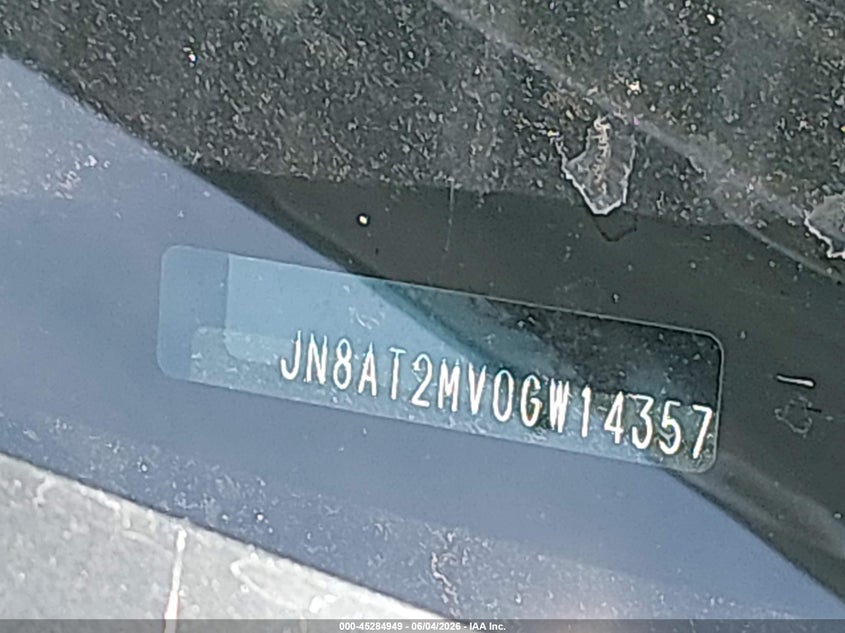 2016 Nissan Rogue VIN JN8AT2MV0GW143572 IAAI salvage auction — RIGHT FRONT, Salvage Title, sold $325 on 2026-07-19 (photo 9)