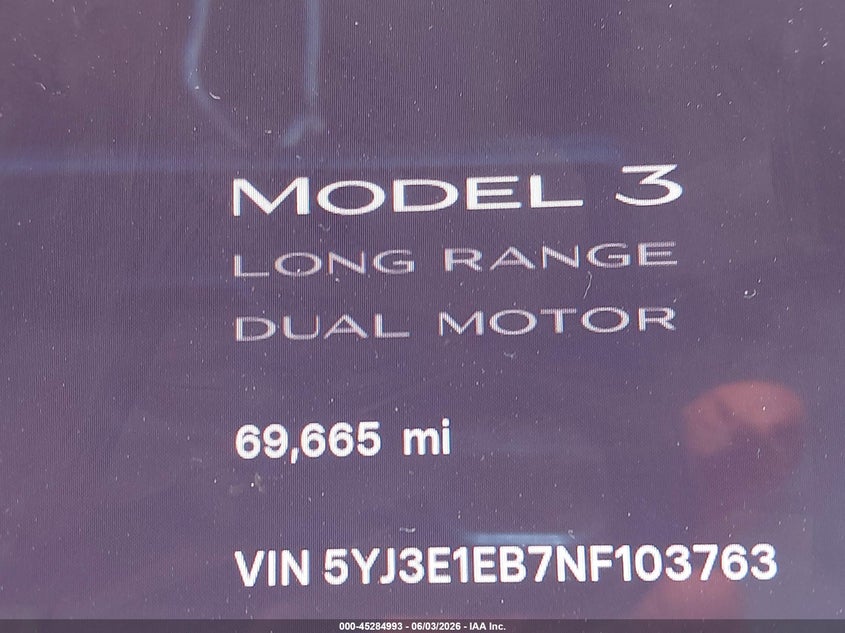 2022 Tesla Model 3 VIN 5YJ3E1EB7NF103763 IAAI salvage auction — ALL OVER, Salvage Title, sold $4,900 on 2026-07-09 (photo 7)