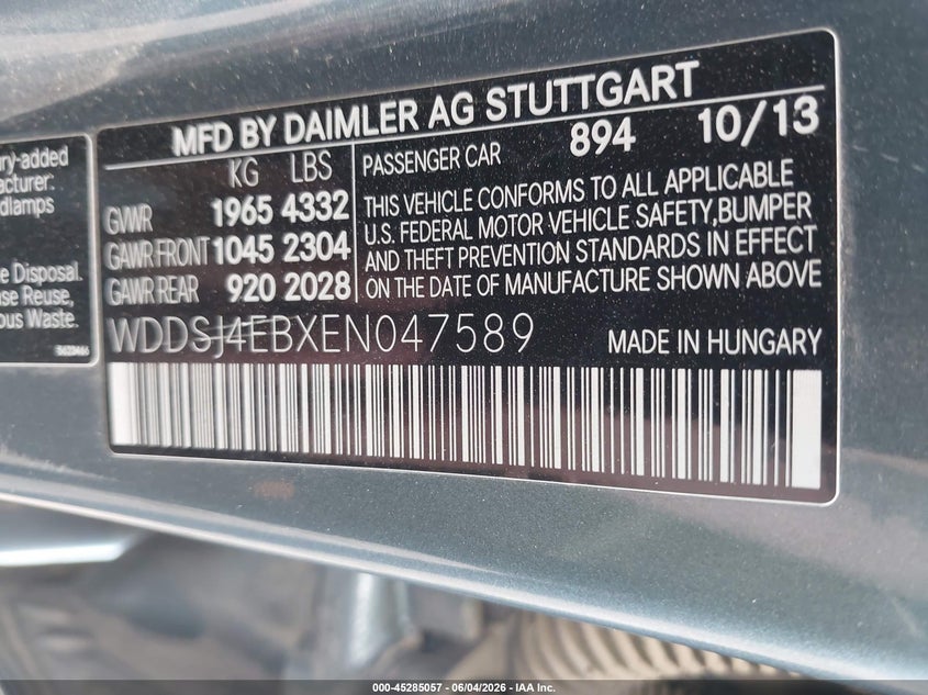 2014 Mercedes-benz Cla-klasse VIN WDDSJ4EBXEN047589 IAAI salvage auction — FRONT END, Salvage Title, sold $1,300 on 2026-08-13 (photo 9)