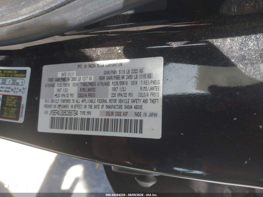2011 Mazda Cx-7 VIN JM3ER4D32B0368794 IAAI salvage auction — SIDE, Clear (Virginia), sold $525 on 2026-07-07 (photo 9)