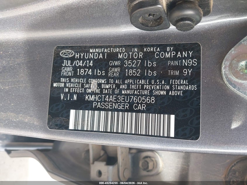 2014 Hyundai Accent VIN KMHCT4AE3EU760568 IAAI salvage auction — FRONT END, Salvage Title, sold $325 on 2026-07-09 (photo 9)