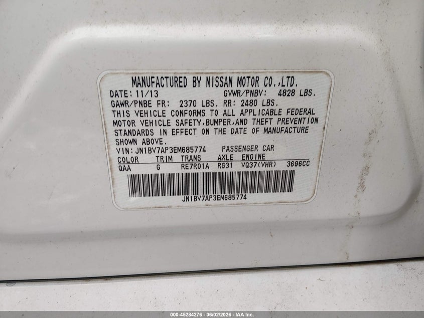 2014 Infiniti Q50 VIN JN1BV7AP3EM685774 IAAI salvage auction — FRONT END, Salvage Title, sold $200 on 2026-07-22 (photo 9)