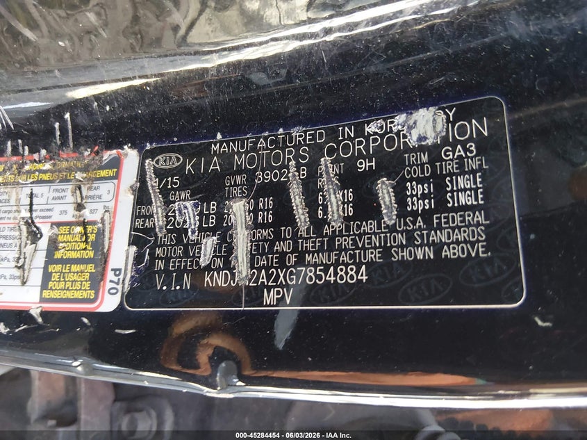 2016 Kia Soul VIN KNDJN2A2XG7854884 IAAI salvage auction — FRONT END, Salvage Title, sold $525 on 2026-07-23 (photo 9)