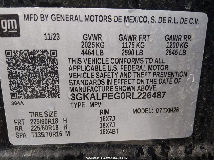 2024 Gmc Terrain VIN 3GKALPEG0RL226487 IAAI salvage auction — HAIL, Salvage Title, sold $8,900 on 2026-07-29 (photo 9)