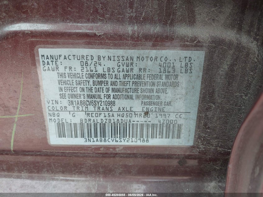 2025 Nissan Sentra VIN 3N1AB8CV6SY210988 IAAI salvage auction — RIGHT FRONT, Salvage (Illinois), sold $2,450 on 2026-07-09 (photo 9)