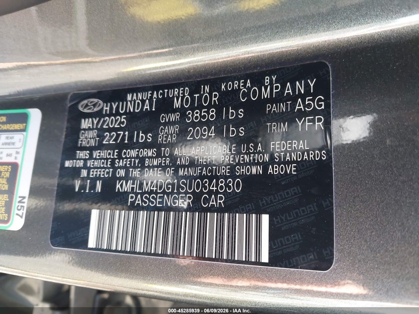 2025 Hyundai Elantra VIN KMHLM4DG1SU034830 IAAI salvage auction — RIGHT SIDE, Salvage Title, sold $6,950 on 2026-07-14 (photo 9)