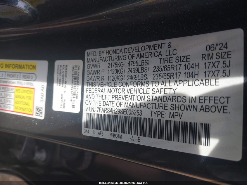 2025 Honda Cr-v VIN 7FARS4H29SE005253 IAAI salvage auction — REAR END, Salvage Title, sold $11,500 on 2026-07-14 (photo 9)