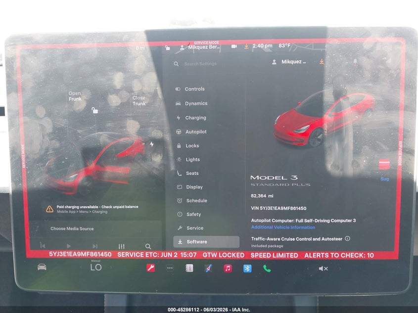 2021 Tesla Model 3 VIN 5YJ3E1EA9MF861450 IAAI salvage auction — FRONT END, Salvage (Georgia), sold $5,075 on 2026-07-30 (photo 7)