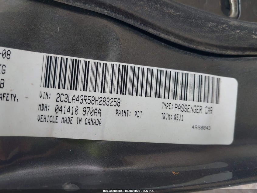 2008 Chrysler 300 VIN 2C3LA43R58H283258 IAAI salvage auction — NORMAL WEAR, Original (Texas), sold $725 on 2026-07-06 (photo 9)