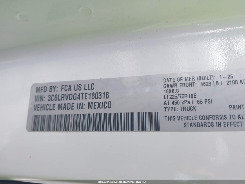 2026 Ram Promaster city VIN 3C6LRVDG4TE180318 IAAI salvage auction — NORMAL WEAR, Salvage Title, sold $22,500 on 2026-07-09 (photo 9)