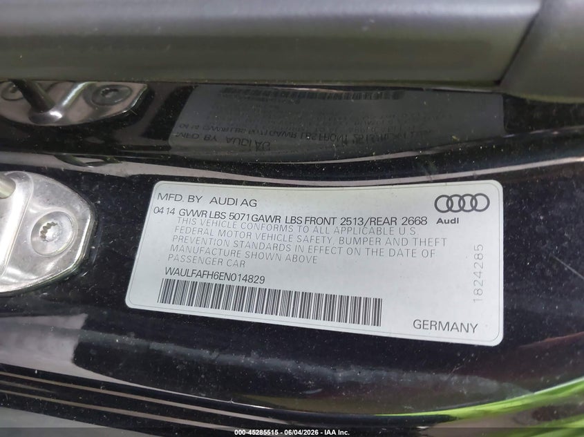2014 Audi A5 VIN WAULFAFH6EN014829 IAAI salvage auction — LEFT REAR, Salvage Title, sold $1,800 on 2026-07-08 (photo 9)