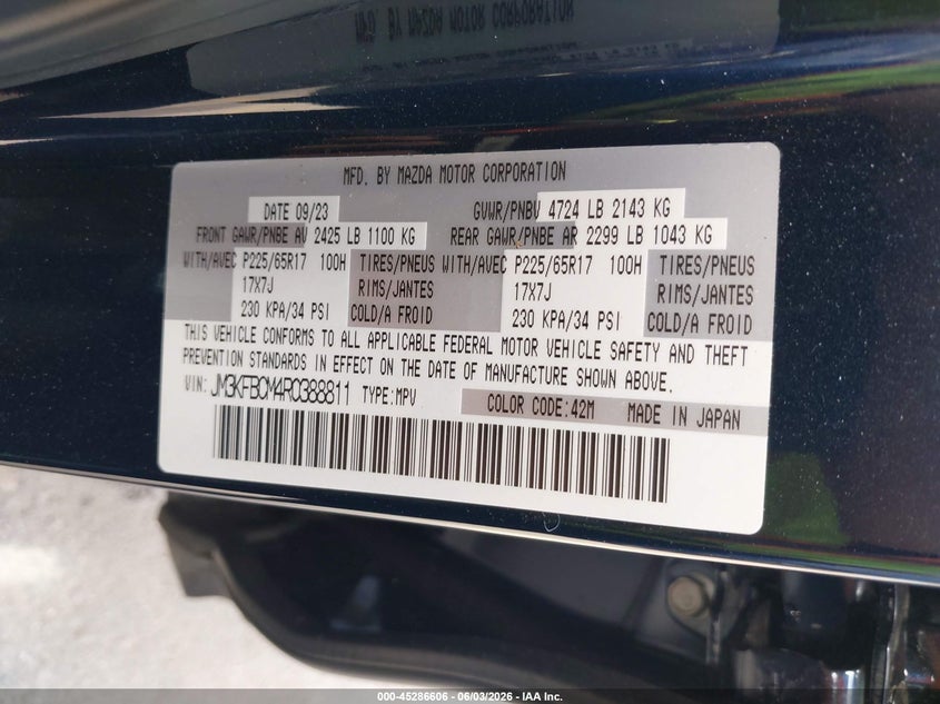 2024 Mazda Cx-5 VIN JM3KFBCM4R0388811 IAAI salvage auction — FRONT END, Salvage Title, sold $12,100 on 2026-07-08 (photo 9)