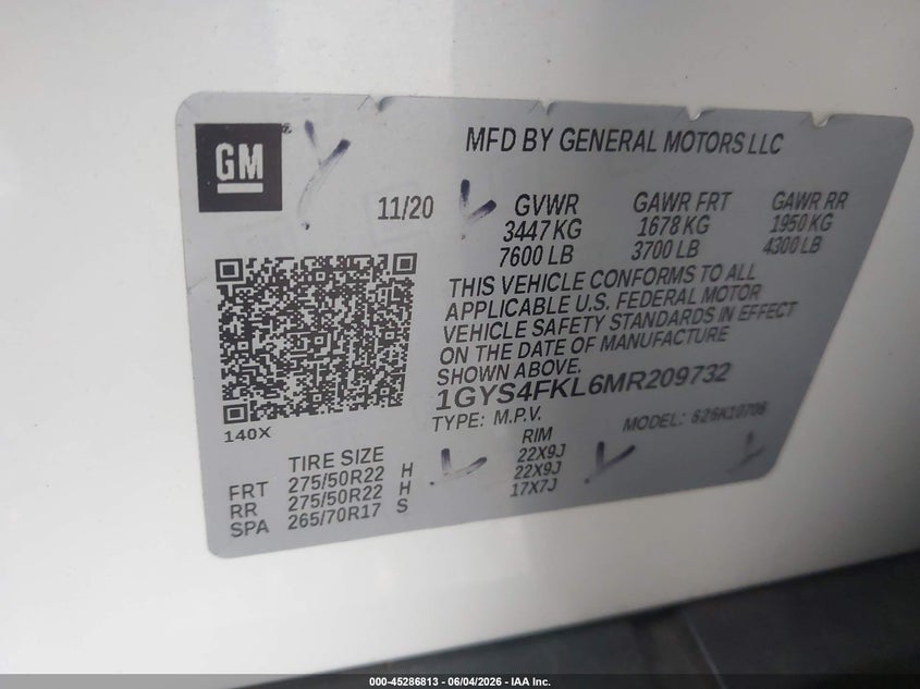 2021 Cadillac Escalade VIN 1GYS4FKL6MR209732 IAAI salvage auction — LEFT FRONT, Salvage Title, sold $15,000 on 2026-07-29 (photo 9)