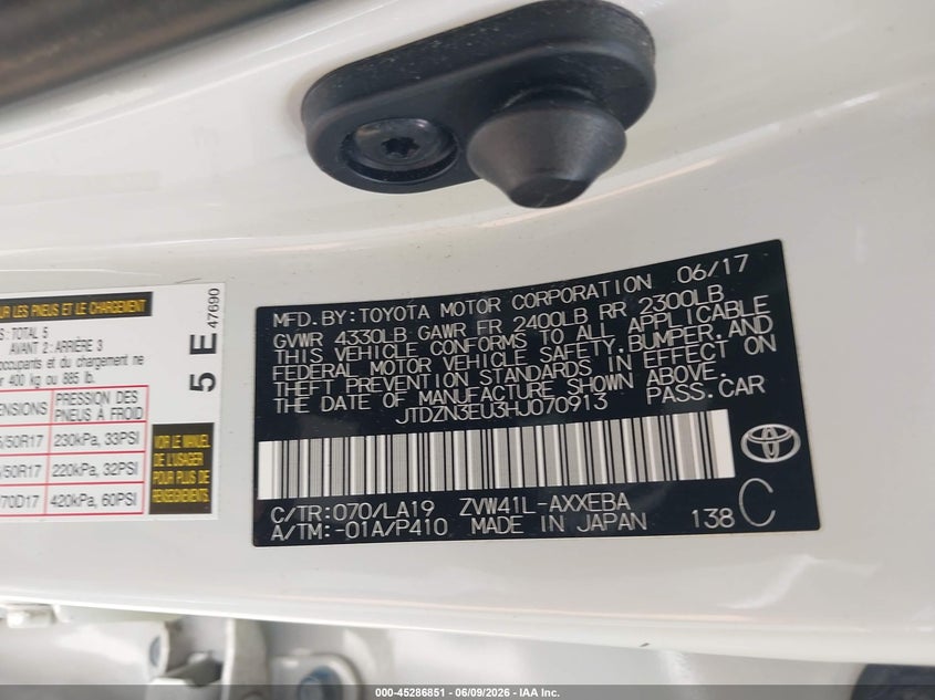2017 Toyota Prius v VIN JTDZN3EU3HJ070913 IAAI salvage auction — HAIL, Salvage (Ohio), sold $7,700 on 2026-07-28 (photo 9)