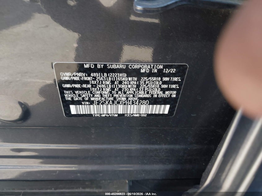 2023 Subaru Forester VIN JF2SKAJCXPH434280 IAAI salvage auction — RIGHT FRONT, Salvage Title, sold $1,850 on 2026-07-17 (photo 9)