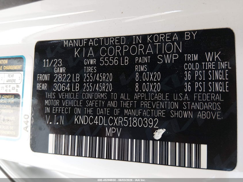 2024 Kia Ev6 VIN KNDC4DLCXR5180392 IAAI salvage auction — FRONT END, Salvage Title, sold $8,700 on 2026-07-12 (photo 9)
