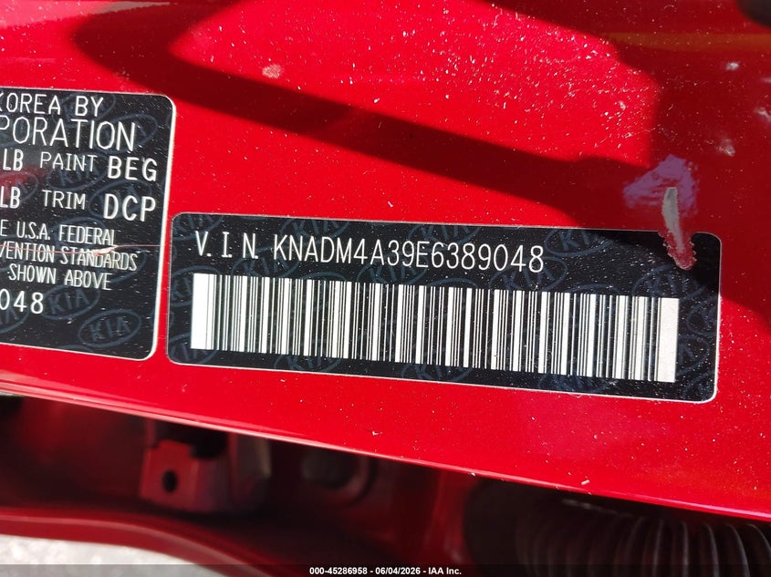 2014 Kia Rio VIN KNADM4A39E6389048 IAAI salvage auction — FRONT & REAR, Salvage Title, sold $450 on 2026-07-09 (photo 9)