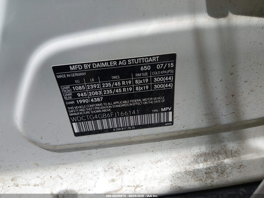 2015 Mercedes-benz Gla-klasse VIN WDCTG4GB6FJ166141 IAAI salvage auction — RIGHT FRONT, Salvage (Colorado), sold $2,400 on 2026-08-11 (photo 9)